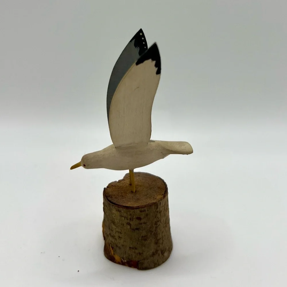 Handmade Vintage Seagull Bird In Flight Wooden Carved Figurine Collectible Uniqu